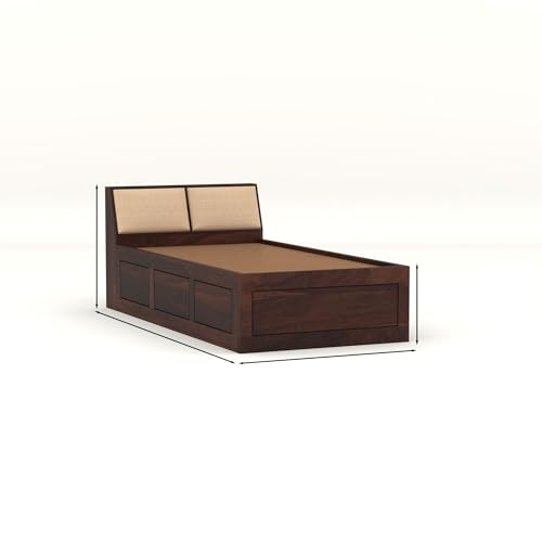 Image of Solid Sheesham Wood Single Size Bed with Box Storage for Bedroom Living Room Single Cot for Home Wooden Palang for Hotel (Walnut, Size 6 * 3)