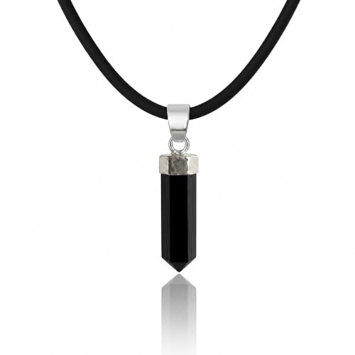 Agni Colgante Turmalina Negra Natural con Cordón   Collar Artesanal Mineral Hombre y Mujer, Amuleto de Protección Espiritual, Piedra Energética Esotérica, Joya Boho Unisex (Facetado fino)