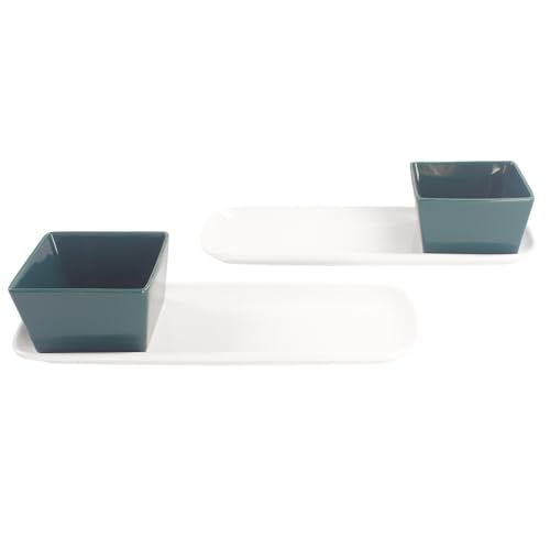 jinsongdafa Soup and Sandwich Plate Combo, 7 oz Dip/Soup Bowl with Salad Tray, Porcelain Breakfast Kitchen Plate Set Large Cereal Bowl, for Brunch or Dinner, Green Square bowl Combo