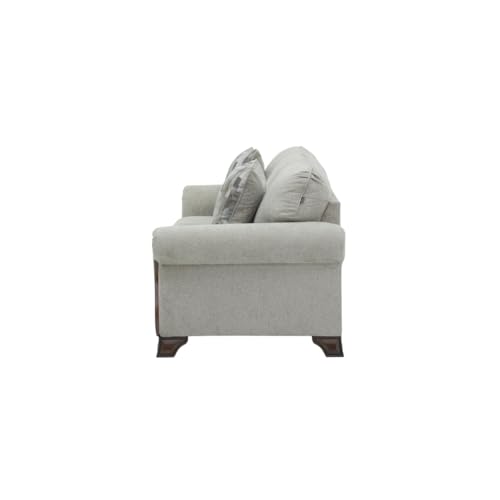 Image of Royaloak Amber Fabric Sofa 3 Seater | Soft Grey Upholstery with Thick Cushions | Designer Wooden Arm Panels and Wood Finish Skirting | 3 Seater Sofa with Super Soft Cushions for Comfort
