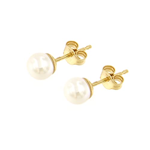 forme di Lucchetta - Orecchini Perle Donna Oro 18k Vero - Perla Coltivata Bianca Rotonda d'Acqua Dolce, Confezione Regalo Donna 5.5/6mm