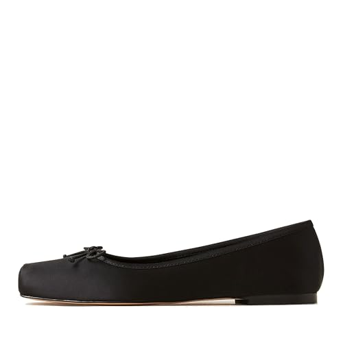 Square Toe Ballet Flats for Women Vintage Style with Bow and Ruched Toe Pull On Comfortable for Office and Dress Events