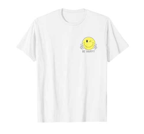 Winking Happy Face Pocket Logo Peace Sign Be Happy Positive T-Shirt