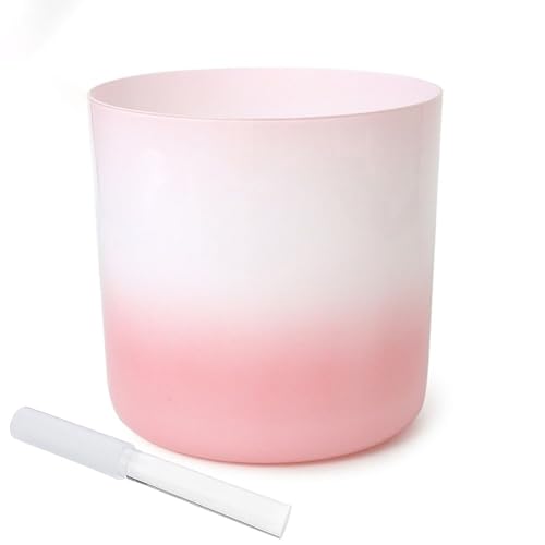 8 Inch Pink White Alchemy Crystal Singing Bowl, Chakra Bowl Sound Bowl, Gift For Yoga Meditation & Sound Healing, With Free Acrylic Striker & O-ring(F Note)