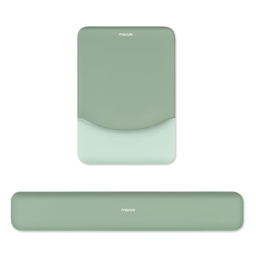 MOSISO Wrist Rest Support for Mouse Pad&Keyboard Set, Rectangular Ergonomic Mousepad Non-Slip Base Home/Office Pain Relief&Easy Typing Pad with Neoprene Cloth&Raised Silicone Lining, Green