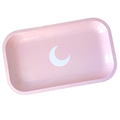 Brando Moon Medium Metal Tray - Lightweight Curved Edges and Smooth Surface - 10.5 x 6.25 inches (Pink)
