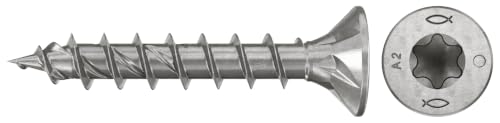 fischer Spanplattenschraube PowerFast II CTF 4,0 x 35 A2 200, Senkkopf, Innenstern-TX-Aufnahme, Vollgewinde, Edelstahl A2… – Ansicht 1