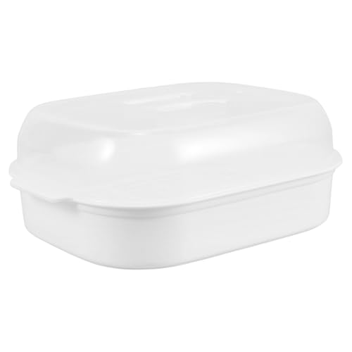 AMUSLESUR 電子レンジ対応大容量蒸し器ボックス 軽量プラスチック製 蓋付き 野菜と魚の均一加熱調理用 短で効率的に 蒸気を閉じ込め風味を保