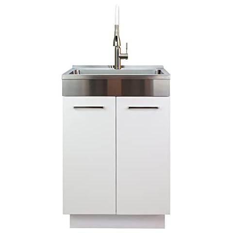 Transolid TCA-2420-WS 24-in x 20-in x 34.6-in Laundry Sink Cabinet with Faucet, White,Medium Cover