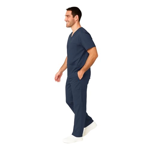 M&M SCRUBS Men Scrub Set Medical Scrub Top and Pants L Dark Navy Blue - Thumbnail 3