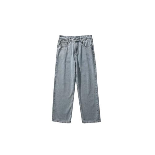 Men's Baggy Wide-Leg Jeans Classic All-Match Solid Color Straight-Leg Denim with Pockets