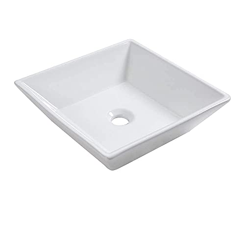 Sarlai Square Vessel Sink - 16'' X 16 Inch Modern Square Above Counter White Porcelain Ceramic Bathroom Vessel Vanity Sink Art Basin cover