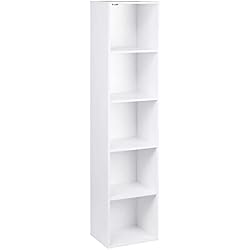 Estanterias Altas Blancas WOLTU Libreria Alta con 5 Cubos de Almacenamiento, Estanteria Columna para Exposición, Libreria Blanca para Oficina, Hogar y Estudio Juvenil, 30x24x132cm, SK003ws5