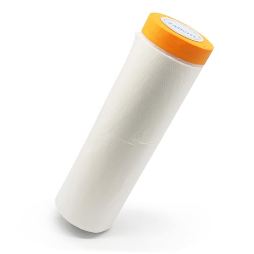 Image of Pre-Taped Masking Film Protection Covering with Adhesive Tape for Automotive Covering Paint Masking or Home (7.87 * 31.17Ft, Transparent)