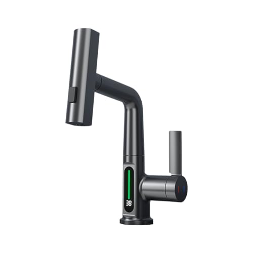 Grifo de cocina elevable para fregadero con pantalla LED de temperatura gris 2