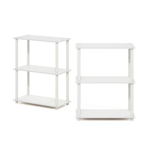 Furinno TURN-N-TUBE Storage Shelves Set of 2, 3-Tier Book Shelf, Corner Shelf, Toolless Open Shelves, for Organization and Storage, Living Room, Garage, Home Office, White