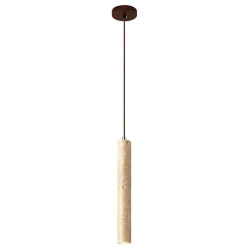 Lámpara de travertino cilíndrica con dosel de madera de nogal y cable ajustable para techos
