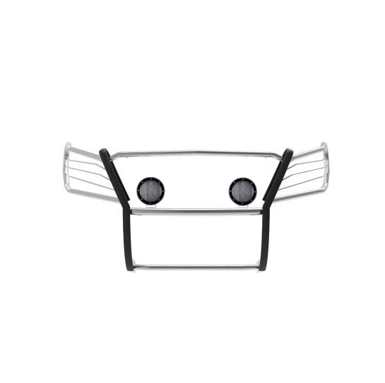 Image of Black Horse Grille brush Bumper Guard Modular Stainless Steel Come with Pair of 5.3 inchLED Light with Black Trim Ring Compatible with 2005-2015 Armada|2004-2015 Titan Crew Cab & King Cab-17NR26MSS-PLFB