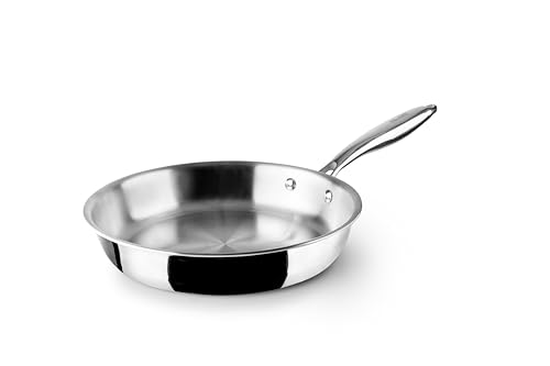 Sartén - sartén triply de 24 cm, fabricada en acero inoxidable, con base de inducción, apta para todos los tipos de cocina y fácil de limpiar.