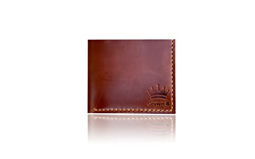 Crown-B Men's Bifold Leather RFID Blocking Wallet Genuine Crazy Horse Leather 100% Handmade Wallet Premium Quality