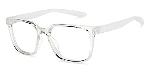 Image of LENSKART AIR Classic (Durable, Flexible and Light-Weight) Zero Power Bluecut and Antiglare Computer Eyeglasses | Transparent Rectangular Full Rim | For Men and Women | Medium | LA E15019