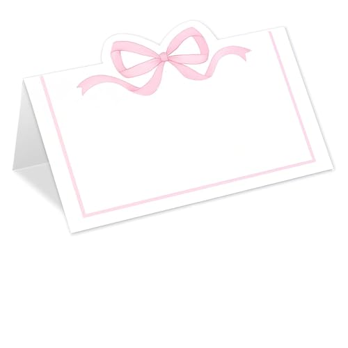 20PCS Wedding Place Cards with Pink Bow Design, Elegant and Graceful Wedding Table Numbers Card, Name Cards for Table Setting, Blank Seating Assignment Label Cards for Birthday, Party, Wedding (20)