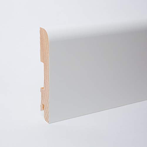 Plinthe en bois véritable avec arrondi bord avant 100 x 20 x 2.400 mm opaque blanc laqué RAL 9013