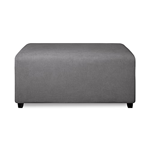 Image of PureFit Stretch Rectangle Ottoman Cover Footstool Cover, Gray | Fleece Large Ottoman Slipcovers Soft Form Fit Rectangle Slipcover for Folding Storage with Nonslip Elastic Bottom