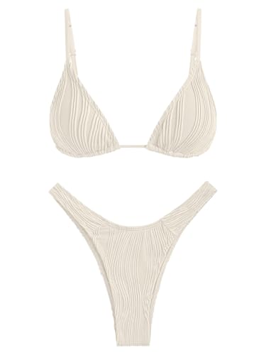 ZAFUL 2025 Textured Triangle Bikini Thong Bathing Suit Cheeky Swimsuit High Cut Bikini Sets for Women
