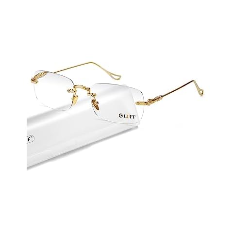 LUFF Frameless Reading Glasses for Women Men,Rimless Readers Blue Light Metal Classic Computer Eyeglasses Anti Eyestrain Cover