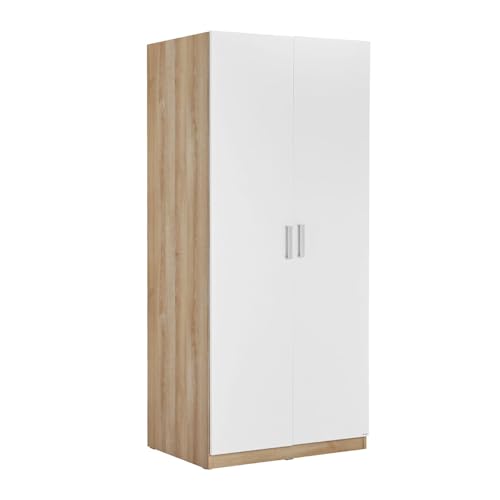 Image of Engineered Wood 2 Door Wardrobe with Locker and Drawer for Bedroom with Multiple Shelves