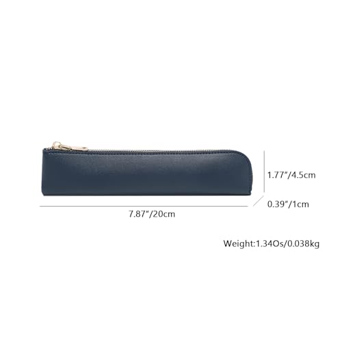 Image of Faux Leather Pencil Case Small Pencil Pouch Slim Pen Case Holder Zipper Bag for School Office(Navy Blue)