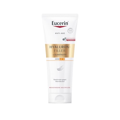 Eucerin Hyaluron-Filler + Elasticity Handcreme gegen Altersflecken LSF 30 75 ml, Anti-Aging Hautpflege für die Hände, Lotion mit Thiamidol, Hyaluronsäure und Arctiin
