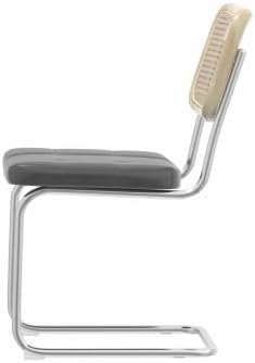 Miniatura 5 de Edloe Finch Silla de comedor de cuero con esponja de alta densidad, silla de ratán para comedor, sala de estar, dormitorio (gris)