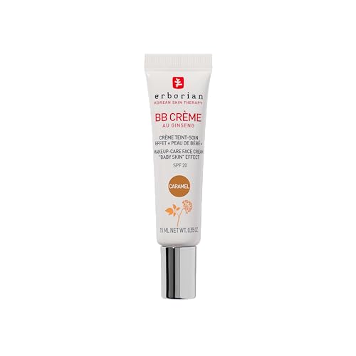 Erborian - BB Crema de Ginseng - Crema Perfeccionadora 5-en-1 - Cuidado con efecto 'piel de bebé' 5-en-1 para el rostro con SPF 20 - Cosmético Coreano - Caramelo - 15 ml