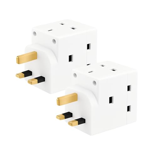 SHPELEC® 13A 3-Way Fused Adaptor - Heavy Duty Triple Plug Outlet Converter with Built-in Surge Protection - Safe & Reliable Power Splitter for Home, Office, and Travel (2 Pack)