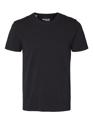 SLHNEWPIMA Camiseta básica para Hombre | Camiseta de Manga Corta de Cuello Redondo Liso | Algodón elástico, Negro (blackblack), XXL