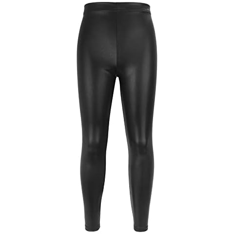 NewL Kids Girls Dance Pants Gymnastic Shiny Metallic Dance Leggings Skinny for Performances Costume (Black, 7-8 Years) Cover