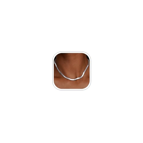 Jewlpire Silver Herringbone Necklace for Women 3mm Flat Snake Chain Necklace Silver Chain Choker Necklaces Womens Chains Necklaces 16 Inch