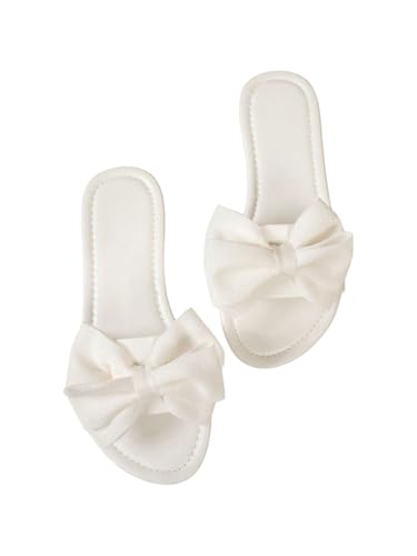 SweatyRocks Women's Open Toe Flat Sandals Bow Slip On Flat Sandals Summer Beach Slides