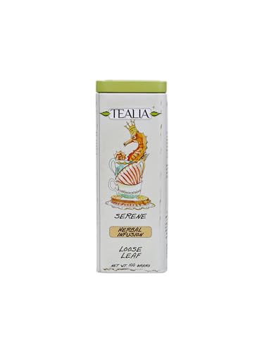 Tealia Té de hierbas de hojas sueltas, mezcla serena con citronela, menta, lavanda y manzanilla, lata resellable de 100 g, infusión relajante naturalmente sin cafeína