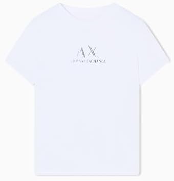 Armani Exchange Women's Short Sleeve Front Logo Print Regular Boxy fit, T-Shirt, White, XL