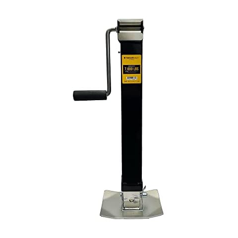 Trailer Valet Square Weld Jack - 7,000 lbs Lift, 23.5"-51" Vertical Adjust with 15" Drop Leg, Side-Wind Manual Crank, Corrosion-Resistant - Perfect for RV/Boat/Trailer, Secure Square Frame Mount Cover