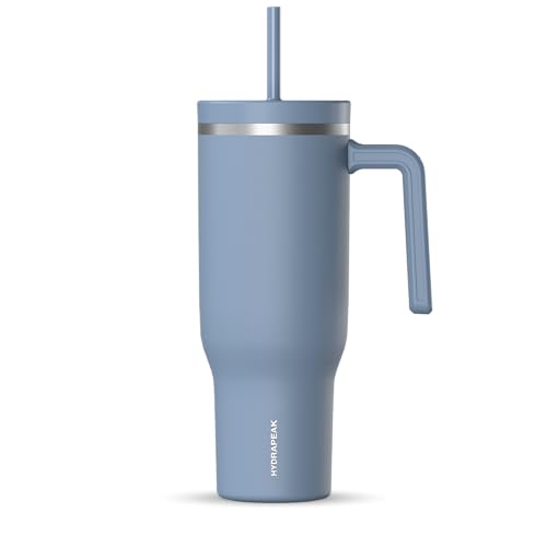 Image of Hydrapeak Voyager 40 oz Tumbler With Handle and Straw Lid | Stainless Steel Insulated Tumblers | Travel Mug for Hot and Cold Beverages, Thermos Travel Coffee Mug (Modern Blue)
