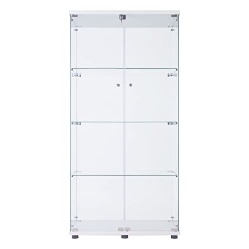 Dodaha Two Doors Glass Cabinet， Glass Display Case With 4 Shelves, Storage Organizer For Home Office Living Room Bedroom,64”X 32”X 14.5” White #TOP5