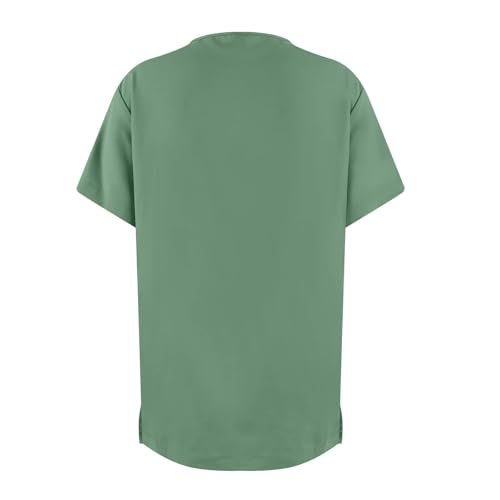 Image of FONMA Scrub Tops Women Plus Size Stretchy V-Neck Scrub Shirts with 4 Pockets Breathable Short Sleeve Nurse Uniforms