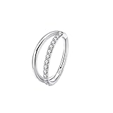 Vauki Anillo de acero inoxidable 316L con circonitas | Piercing para nariz, septum o pendiente para Daith, Helix, Tragus | 1,2 mm de grosor, 8 mm de diámetro, pulido brillante para mujeres y hombres