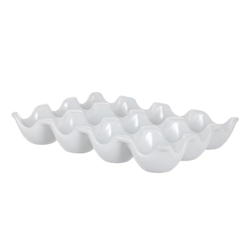 FONDOTIN Bandeja de Cerámica para Huevos Compartimentos Organizador Apilable para Nevera Soporte Fresco y Seguro para Almacenamiento de Huevos