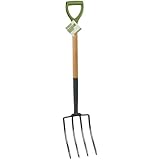  Fourche à Bêcher Jardin 4 Dents Acier KINZO - Manche Bois 105cm & Poignée Ergonomique - Outil Jardinage Sols Durs & Aération