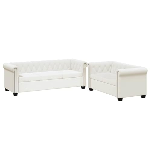 vidaXL Canapé Chesterfield de 2 Places et 3 Places Blanc Mobilier de Salon Sofa